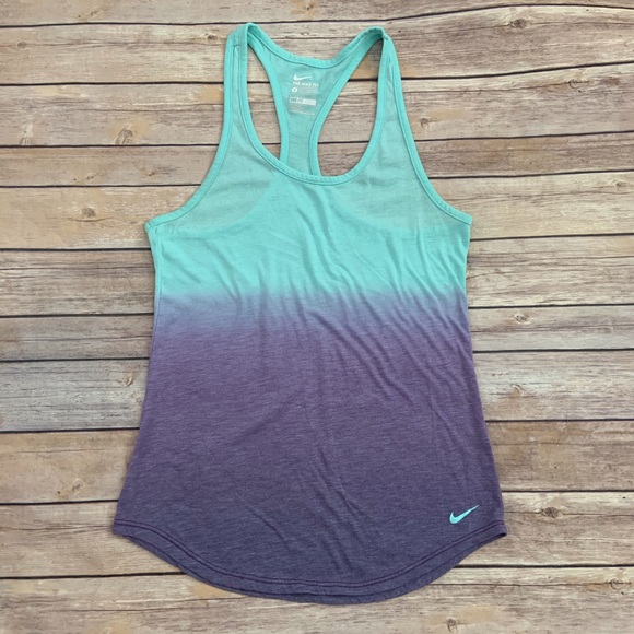 purple and turquoise nike shirt